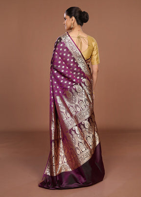 Purple Banarasi Silk Saree With Blouse Piece
