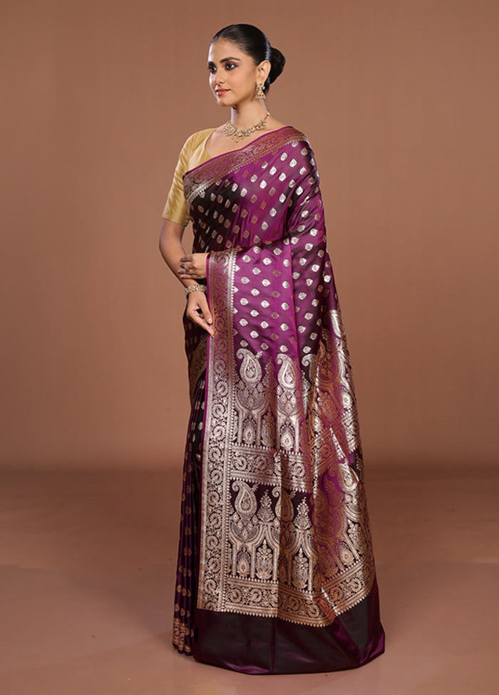 Purple Banarasi Silk Saree With Blouse Piece