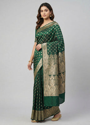 Green Banarasi Silk Saree With Blouse Piece