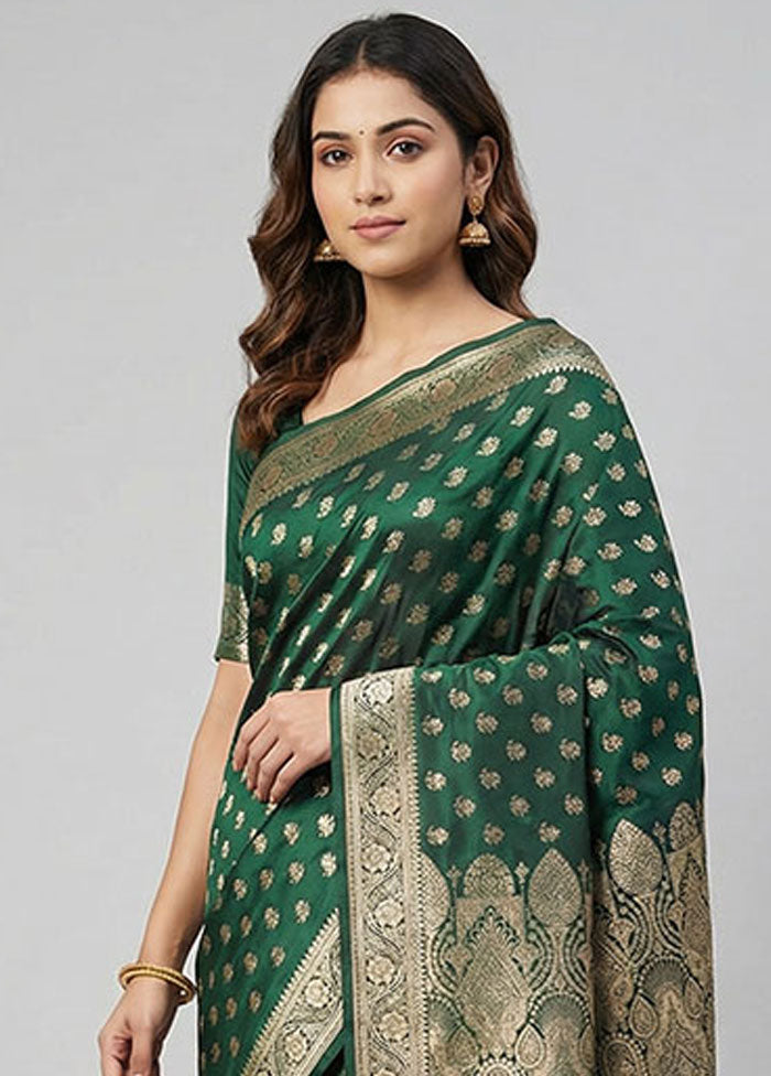 Green Banarasi Silk Saree With Blouse Piece