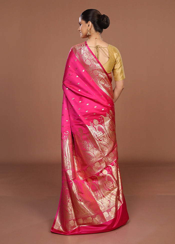 Pink Banarasi Silk Saree With Blouse Piece