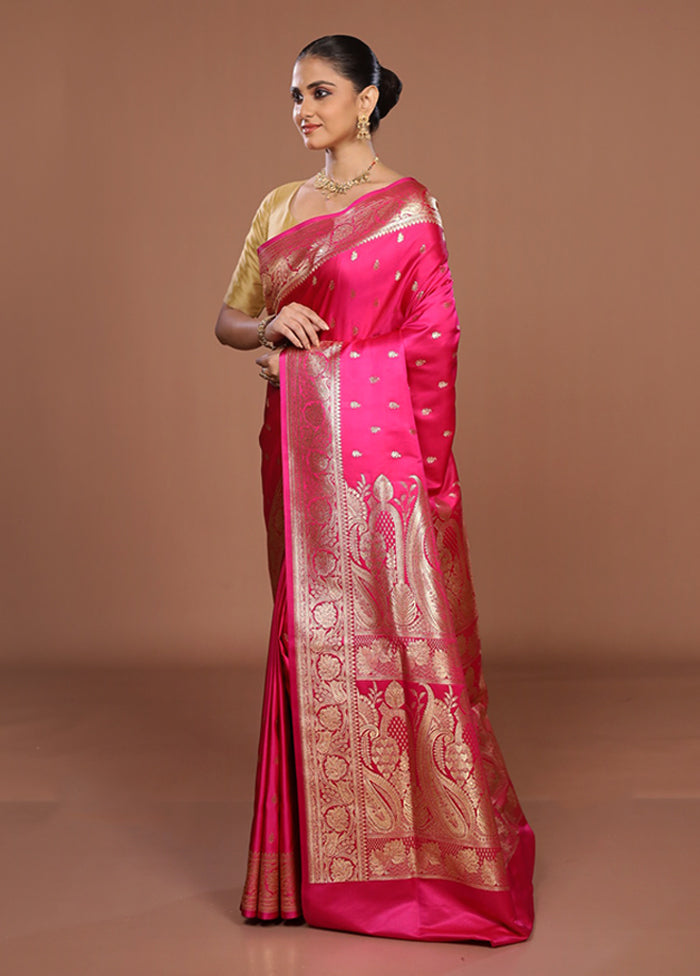 Pink Banarasi Silk Saree With Blouse Piece