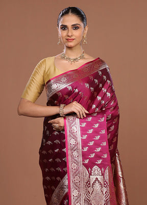 Purple Banarasi Silk Saree With Blouse Piece