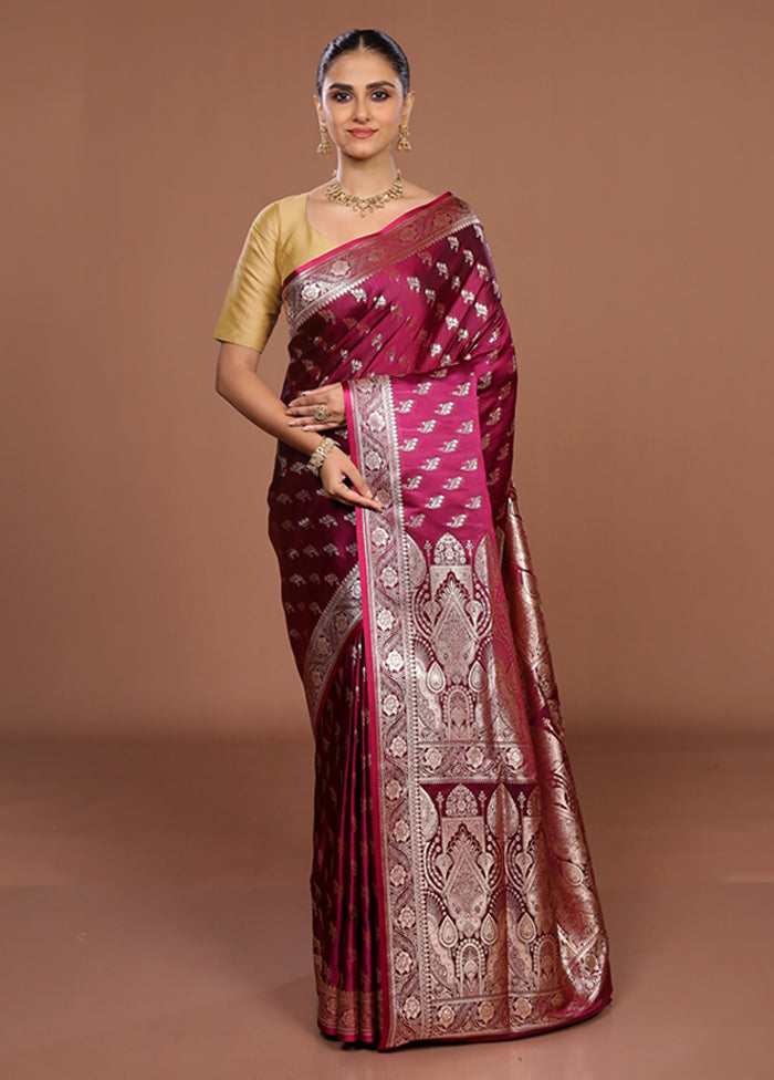 Purple Banarasi Silk Saree With Blouse Piece