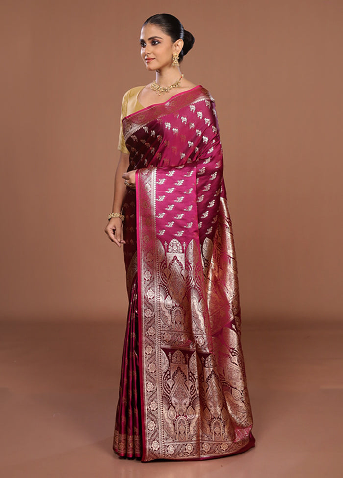 Purple Banarasi Silk Saree With Blouse Piece