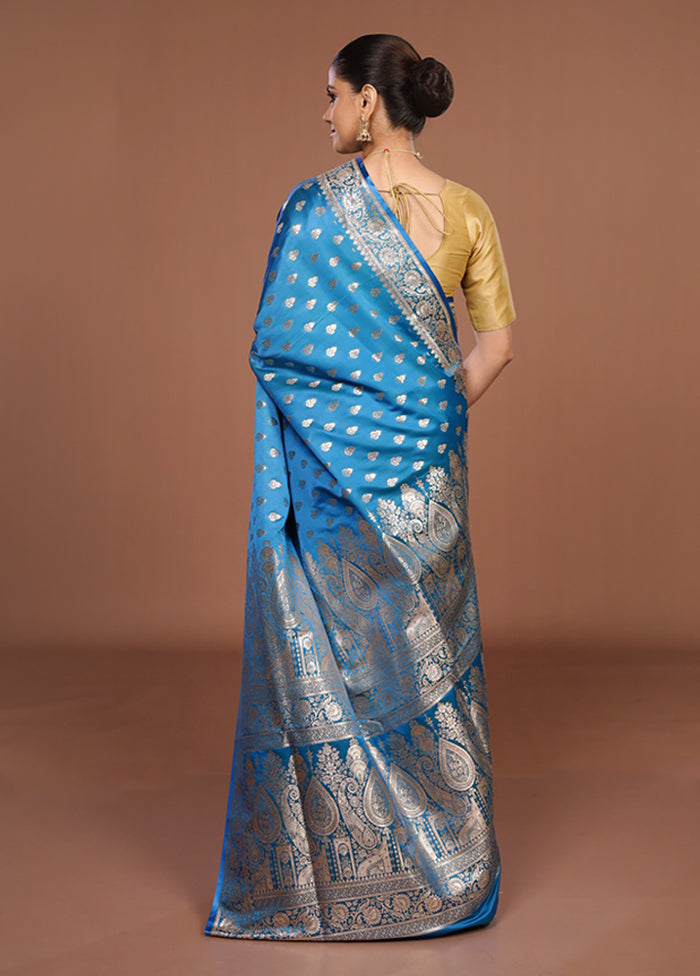 Blue Banarasi Silk Saree With Blouse Piece