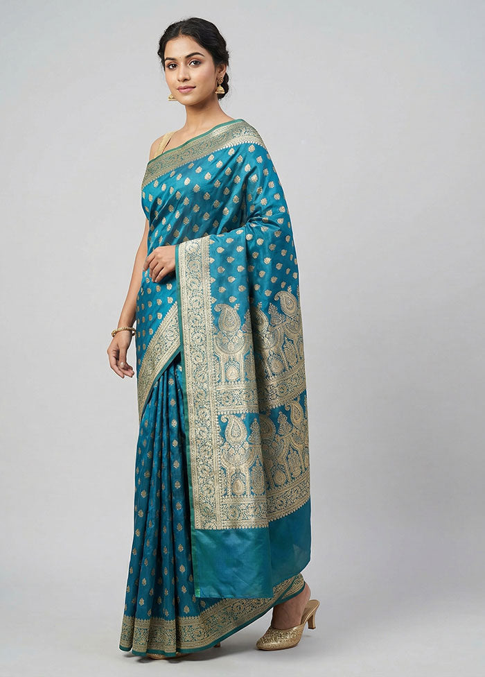 Green Banarasi Silk Saree With Blouse Piece