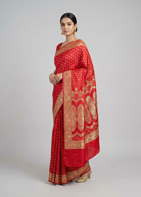 Red Banarasi Silk Saree With Blouse Piece