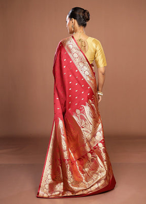 Maroon Banarasi Silk Saree With Blouse Piece
