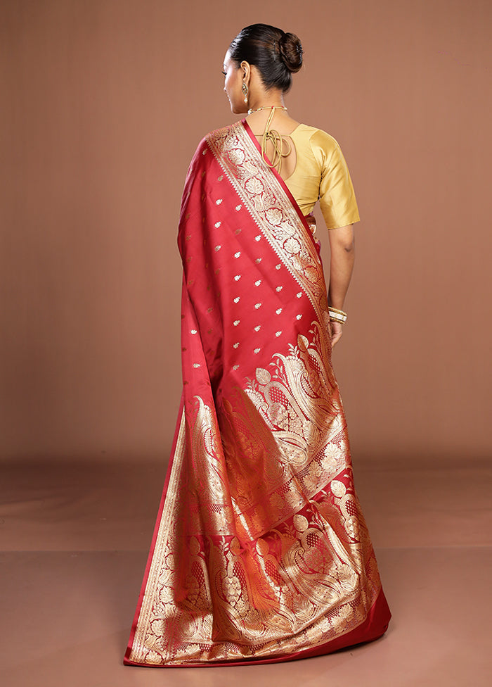 Maroon Banarasi Silk Saree With Blouse Piece