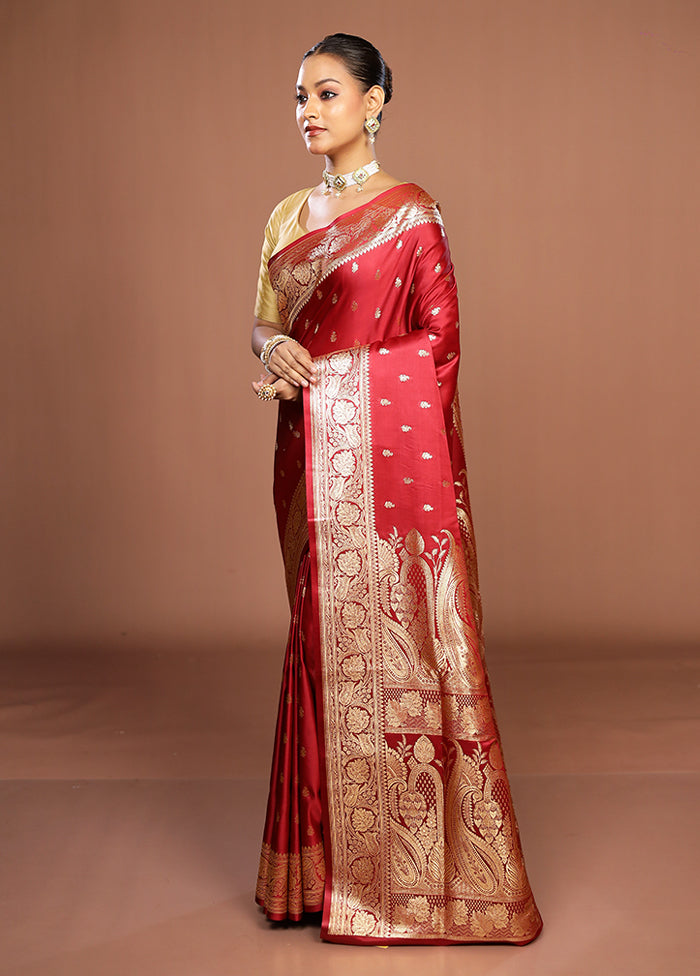 Maroon Banarasi Silk Saree With Blouse Piece