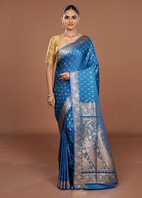 Blue Banarasi Silk Saree With Blouse Piece