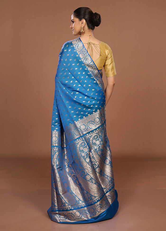 Blue Banarasi Silk Saree With Blouse Piece