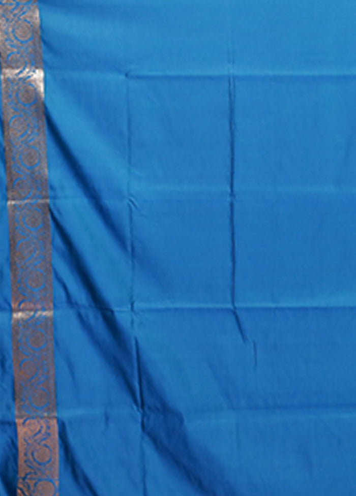 Blue Banarasi Silk Saree With Blouse Piece