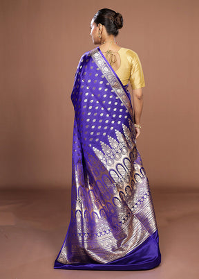 Blue Banarasi Silk Saree With Blouse Piece