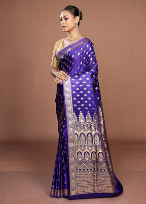 Blue Banarasi Silk Saree With Blouse Piece