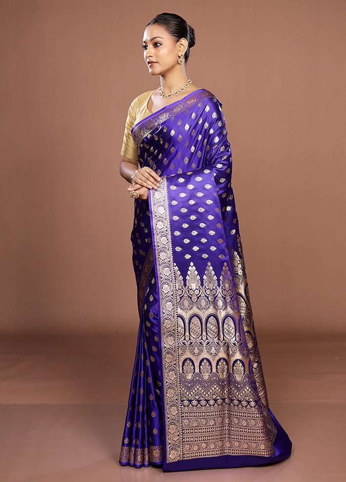 Blue Banarasi Silk Saree With Blouse Piece