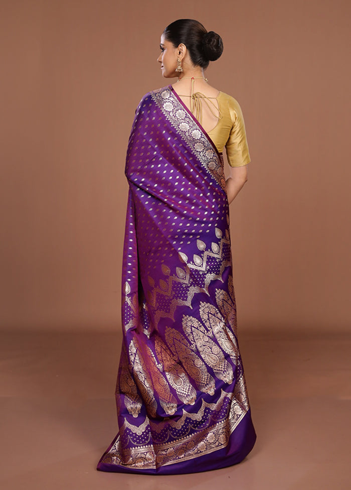 Purple Banarasi Silk Saree With Blouse Piece