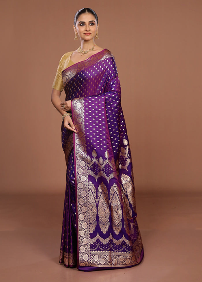 Purple Banarasi Silk Saree With Blouse Piece
