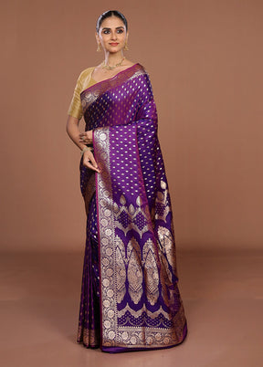 Purple Banarasi Silk Saree With Blouse Piece