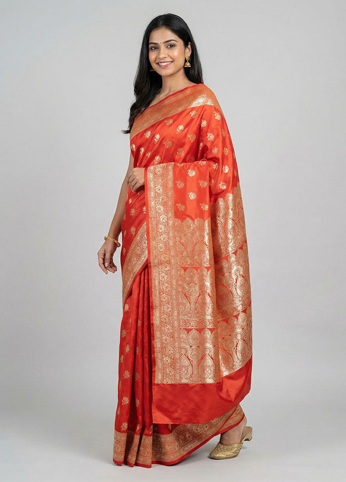 Red Banarasi Silk Saree With Blouse Piece
