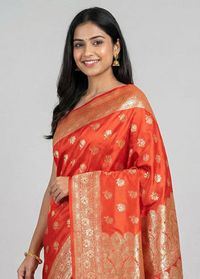 Red Banarasi Silk Saree With Blouse Piece
