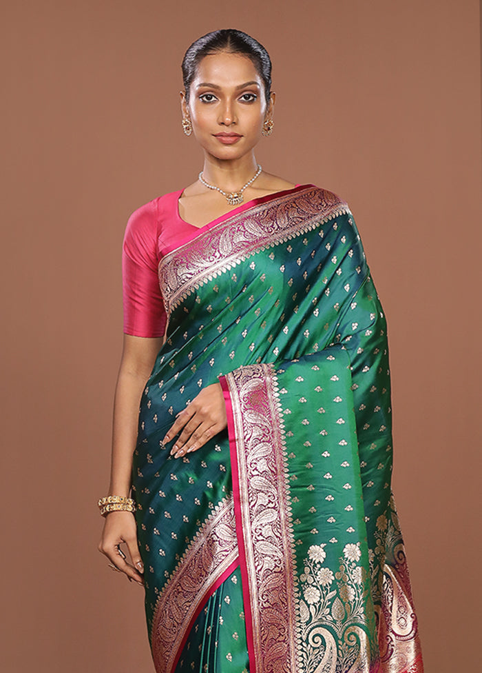 Green Banarasi Silk Saree With Blouse Piece