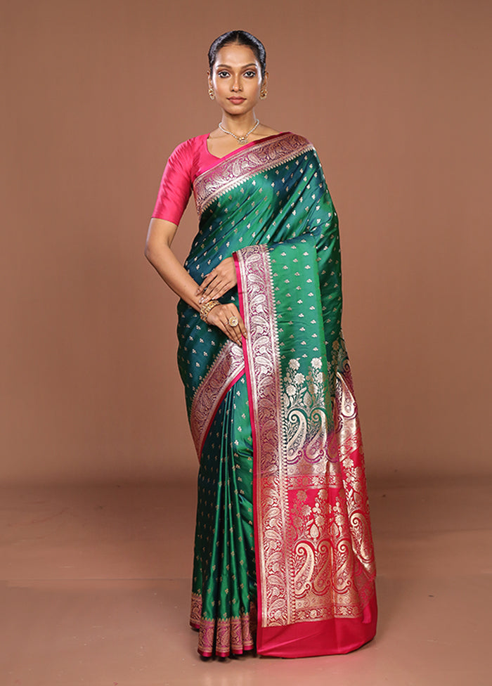 Green Banarasi Silk Saree With Blouse Piece