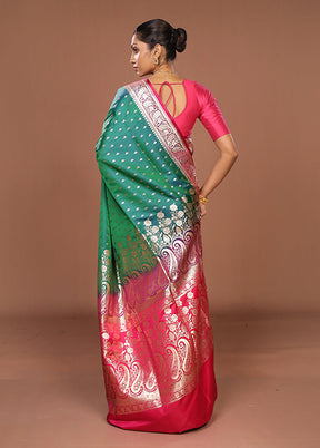 Green Banarasi Silk Saree With Blouse Piece
