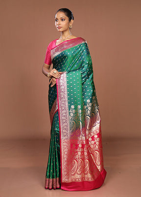 Green Banarasi Silk Saree With Blouse Piece
