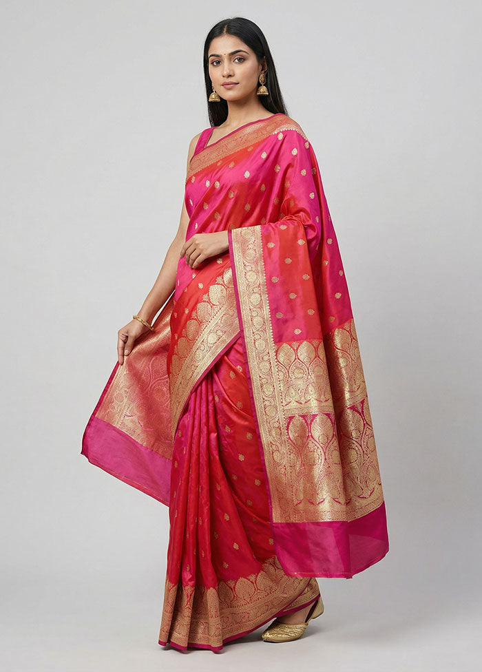Red Banarasi Silk Saree With Blouse Piece