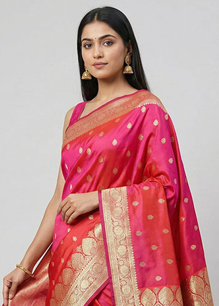 Red Banarasi Silk Saree With Blouse Piece