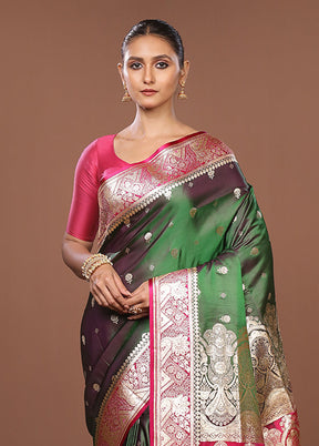 Green Banarasi Silk Saree With Blouse Piece