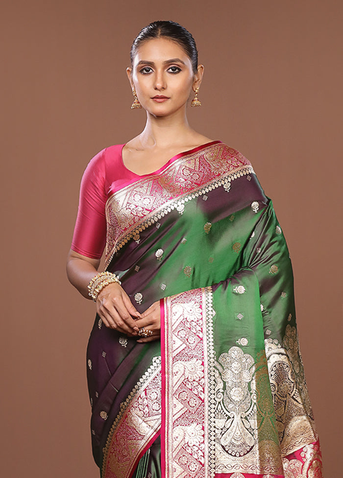 Green Banarasi Silk Saree With Blouse Piece