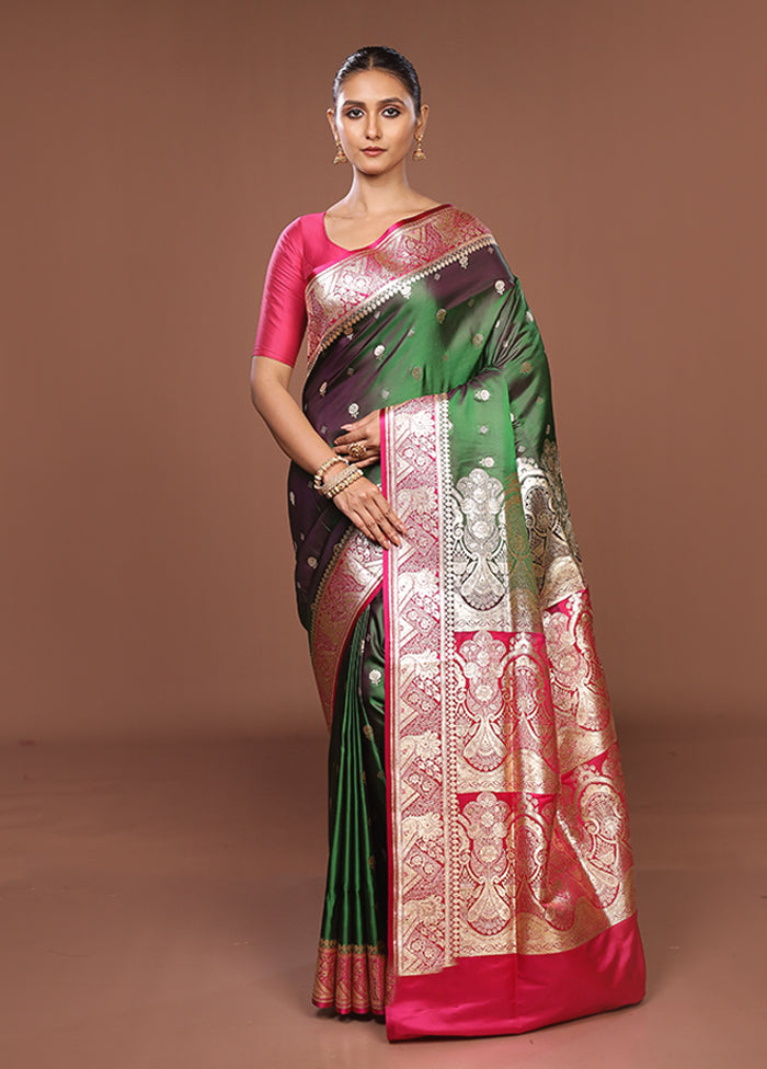 Green Banarasi Silk Saree With Blouse Piece