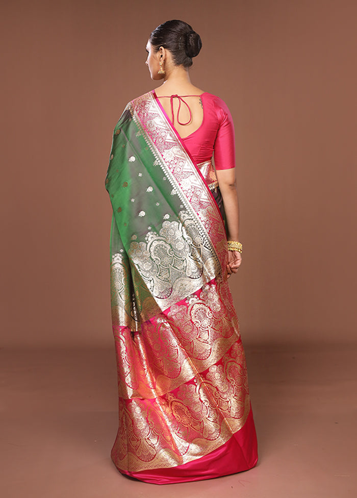 Green Banarasi Silk Saree With Blouse Piece