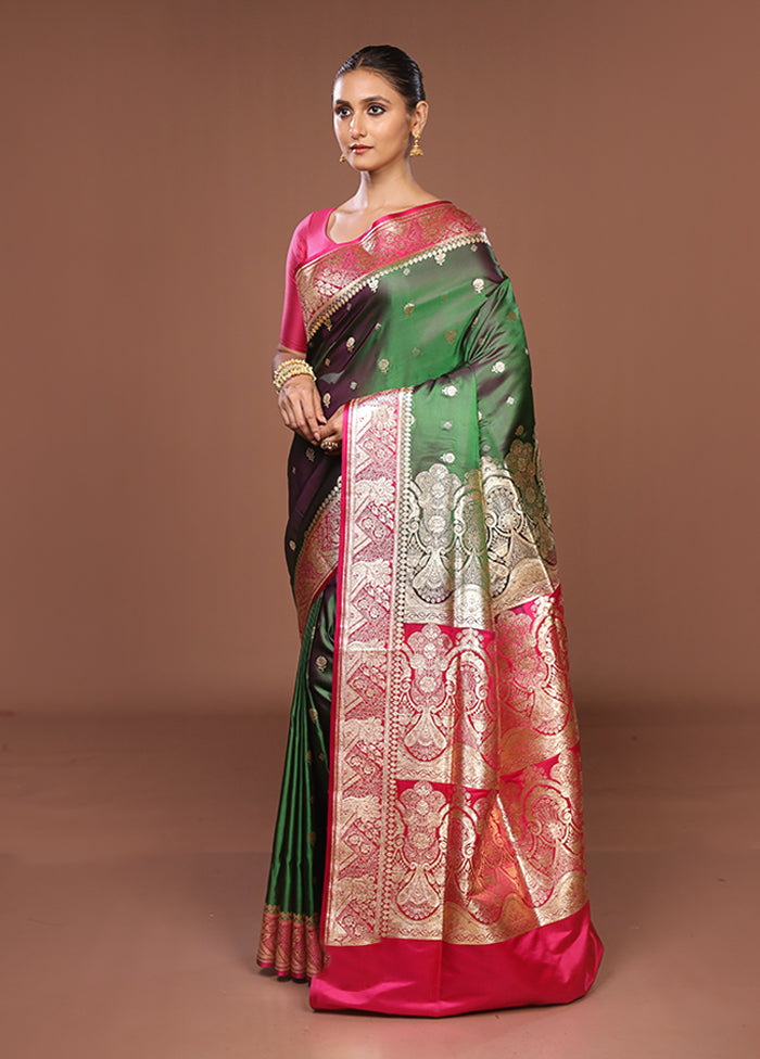 Green Banarasi Silk Saree With Blouse Piece