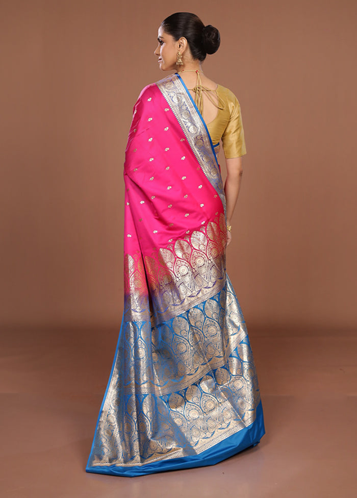 Pink Banarasi Silk Saree With Blouse Piece