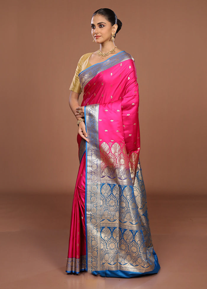 Pink Banarasi Silk Saree With Blouse Piece