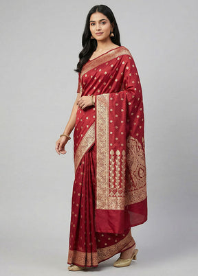Maroon Banarasi Silk Saree With Blouse Piece