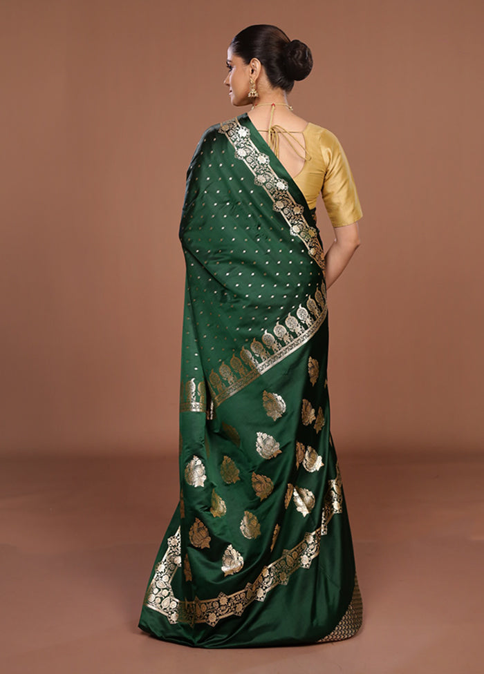 Green Banarasi Silk Saree With Blouse Piece