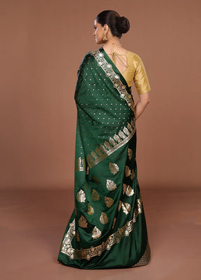 Green Banarasi Silk Saree With Blouse Piece