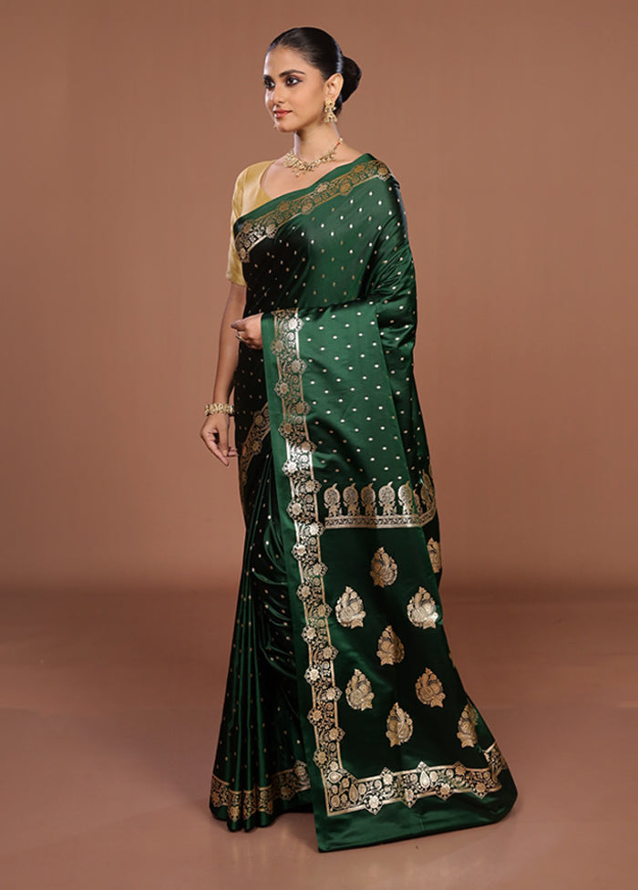 Green Banarasi Silk Saree With Blouse Piece