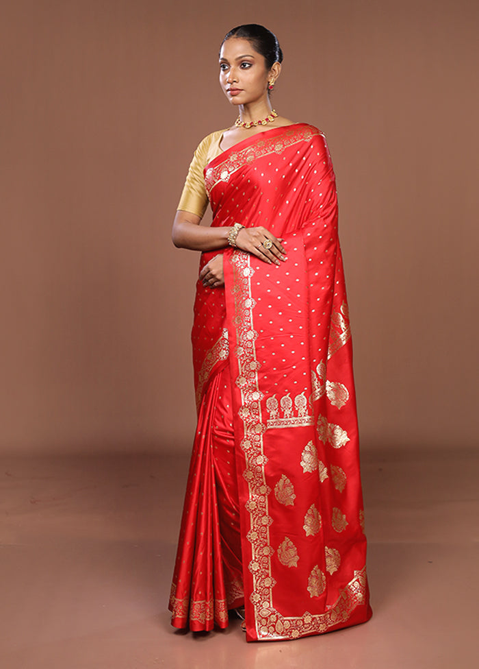 Red Banarasi Silk Saree With Blouse Piece