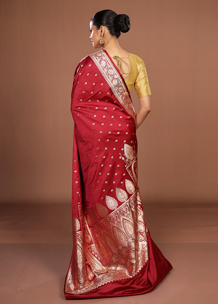 Maroon Banarasi Silk Saree With Blouse Piece
