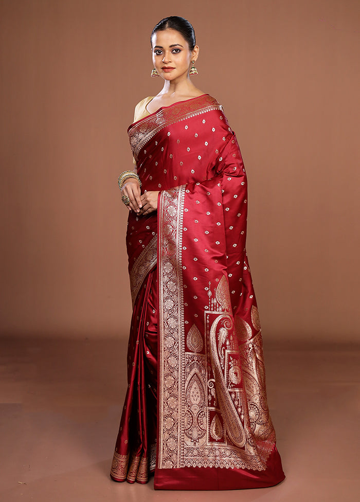 Maroon Banarasi Silk Saree With Blouse Piece