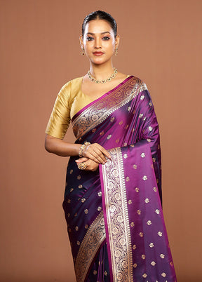 Purple Banarasi Silk Saree With Blouse Piece