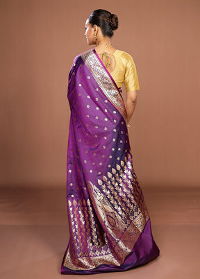Purple Banarasi Silk Saree With Blouse Piece
