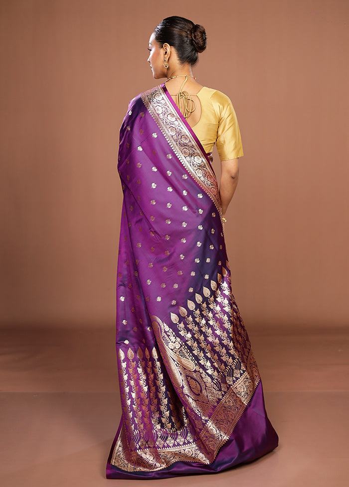 Purple Banarasi Silk Saree With Blouse Piece