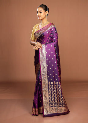 Purple Banarasi Silk Saree With Blouse Piece